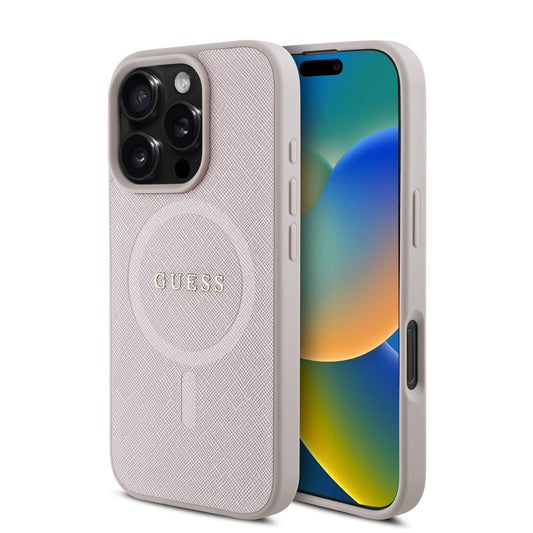 Guess Magsafe “Saffiano Collection" Hard Case Θήκη Προστασίας Από Δερματίνη – Iphone 16 Pro (Ροζ – Guhmp16Lpsahmcp) – Θήκη για κινητό από το PhoneBazaar.gr