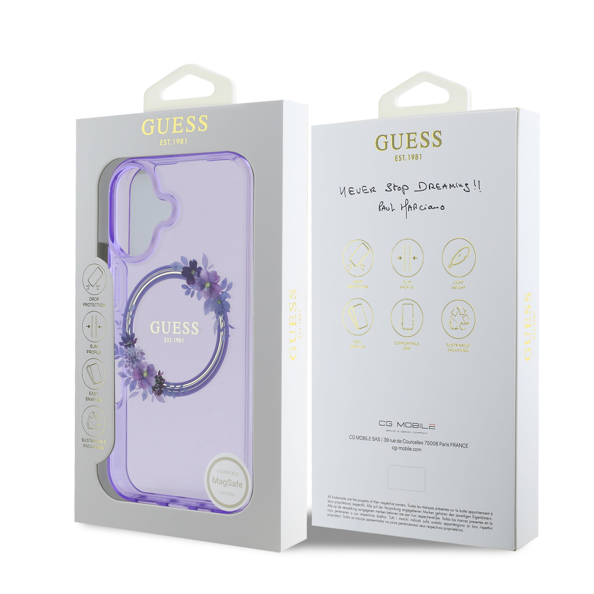 Guess Magsafe “Flower Wreath” Hard Case Θήκη προστασίας από σκληρό πλαστικό – iPhone 16 (Μωβ – GUHMP16SHFWFCU)