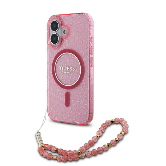Guess Magsafe “Glitter With Pearl Strap” Hard Case Θήκη Προστασίας Από Σκληρό Πλαστικό – Iphone 16 (Ροζ – Guhmp16Shgcrelsf) – Θήκη για κινητό από το PhoneBazaar.gr