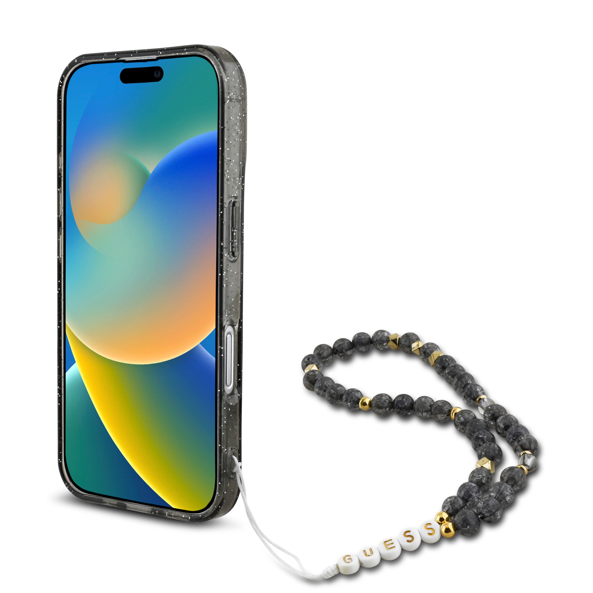 Guess Magsafe “Glitter with Pearl Strap” Hard Case Θήκη προστασίας από σκληρό πλαστικό – iPhone 16 (Μαύρο – GUHMP16SHGCRELSK)