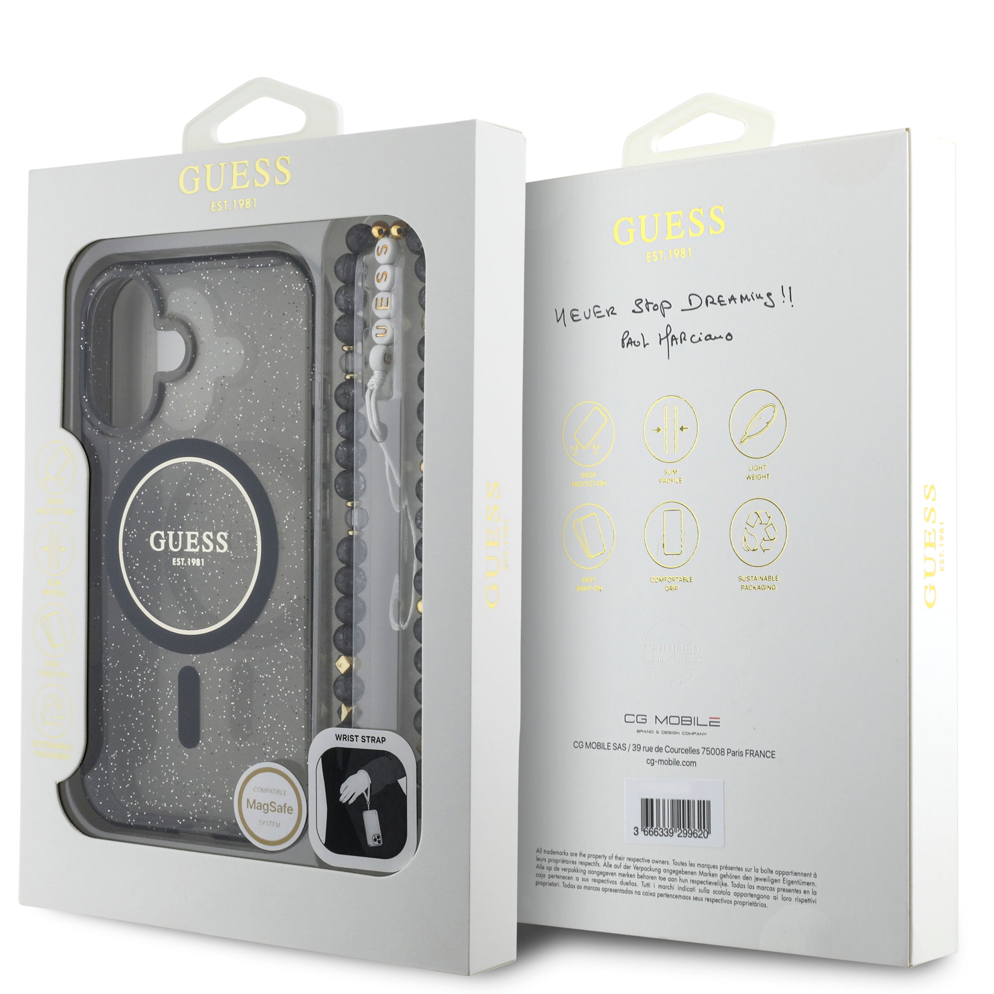Guess Magsafe “Glitter with Pearl Strap” Hard Case Θήκη προστασίας από σκληρό πλαστικό – iPhone 16 (Μαύρο – GUHMP16SHGCRELSK)