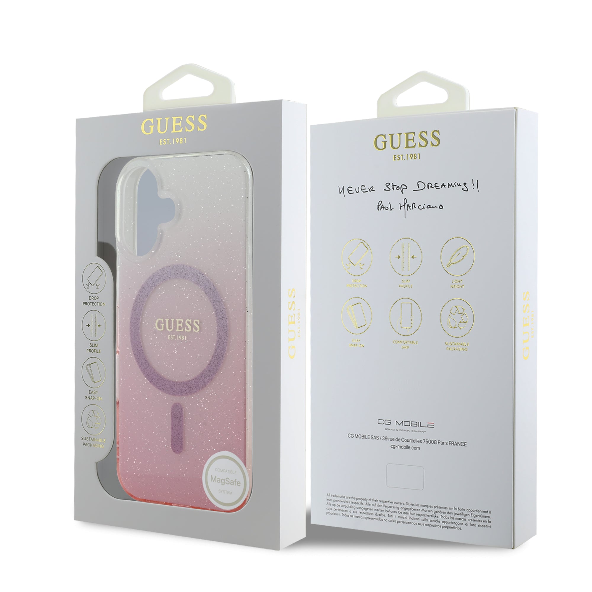 Guess Magsafe “Glitter Gradient” Hard Case Θήκη προστασίας από σκληρό πλαστικό – iPhone 16 (Ροζ – GUHMP16SHGRCELP)