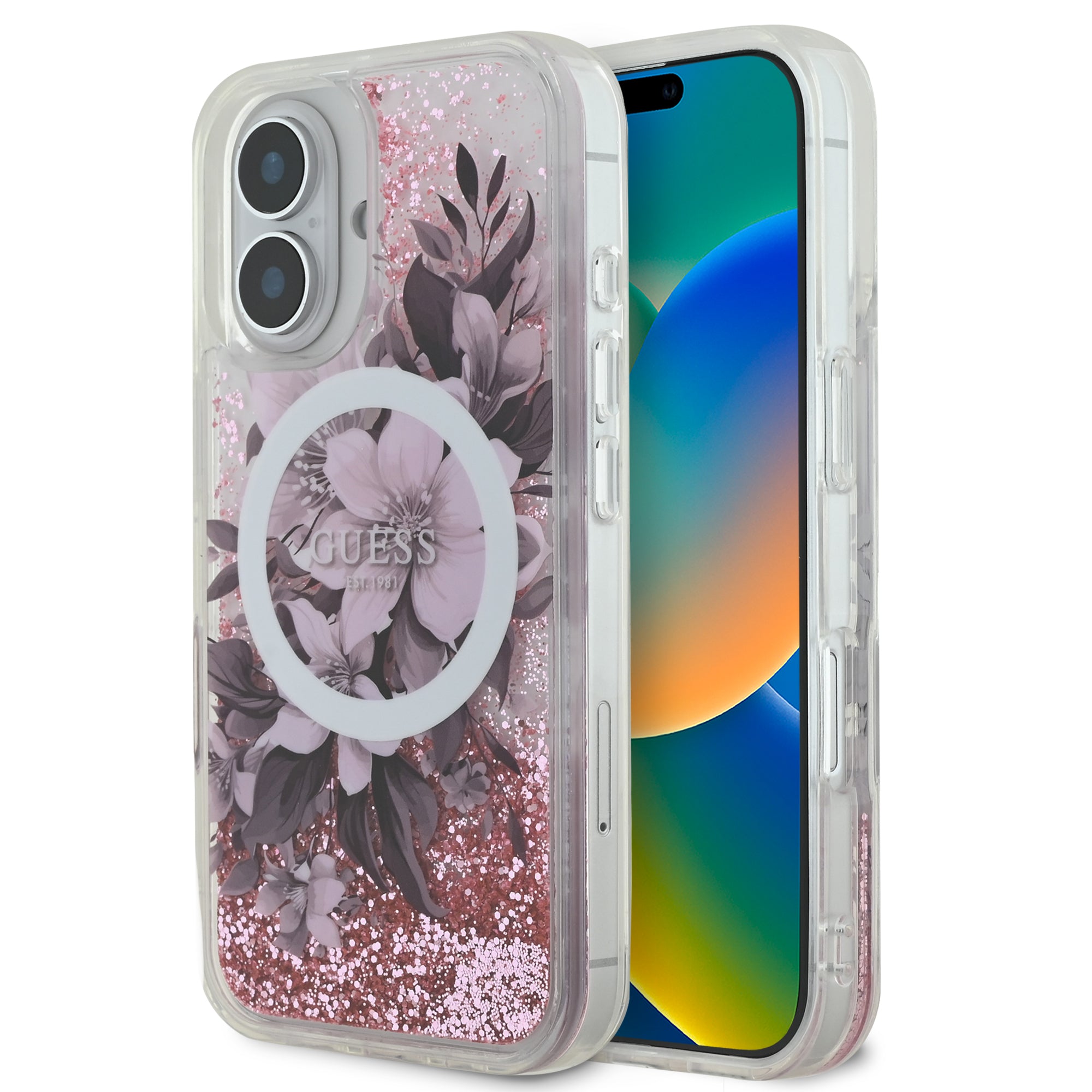 Guess Magsafe “Liquid Glitter Flower" Hard Case Θήκη Προστασίας Από Σκληρό Πλαστικό – Iphone 16 (Ροζ – Guhmp16Slfmwtp) – Θήκη για κινητό από το PhoneBazaar.gr