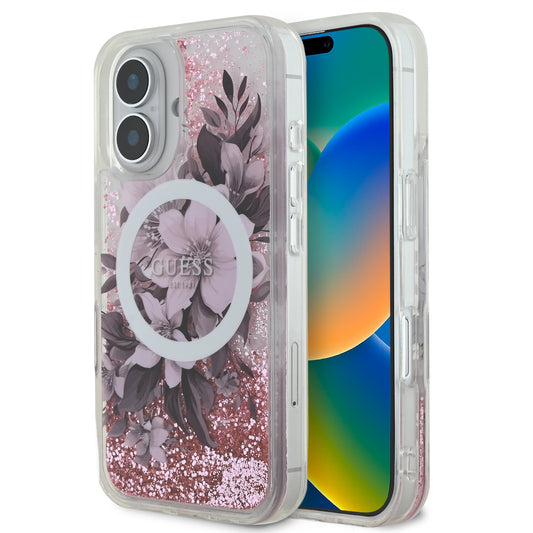 Guess Magsafe “Liquid Glitter Flower" Hard Case Θήκη Προστασίας Από Σκληρό Πλαστικό – Iphone 16 (Ροζ – Guhmp16Slfmwtp) – Θήκη για κινητό από το PhoneBazaar.gr