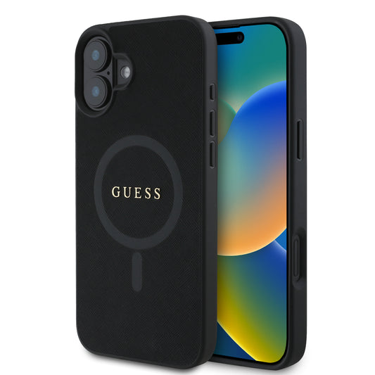 Guess Magsafe “Saffiano Classic Logo Collection” Hard Case Θήκη Προστασίας Από Σκληρό Πλαστικό – Iphone 16 (Μαύρο  – Guhmp16Spsahmck) – Θήκη για κινητό από το PhoneBazaar.gr