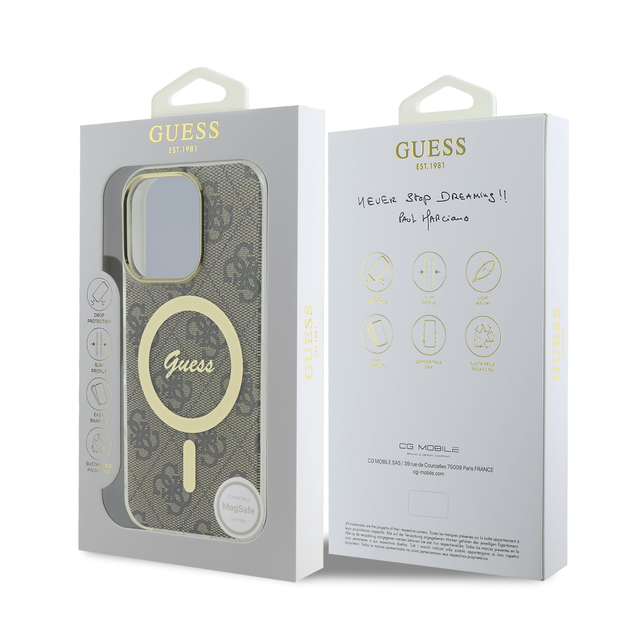 Guess Magsafe “4G Logο” Hard Case Ημιδιάφανη Θήκη προστασίας από σκληρό πλαστικό – iPhone 16 Pro Max (Διάφανο/Καφέ – GUHMP16XH4STW)