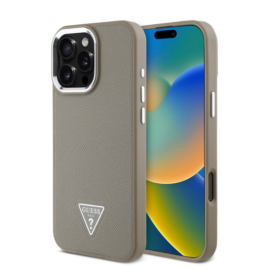 Guess Magsafe “Triangle Logo” Grained Pu Case Θήκη Προστασίας Από Δερματίνη – Iphone 16 Pro Max (Καφέ – Guhmp16Xpgtspsw) – Θήκη για κινητό από το PhoneBazaar.gr