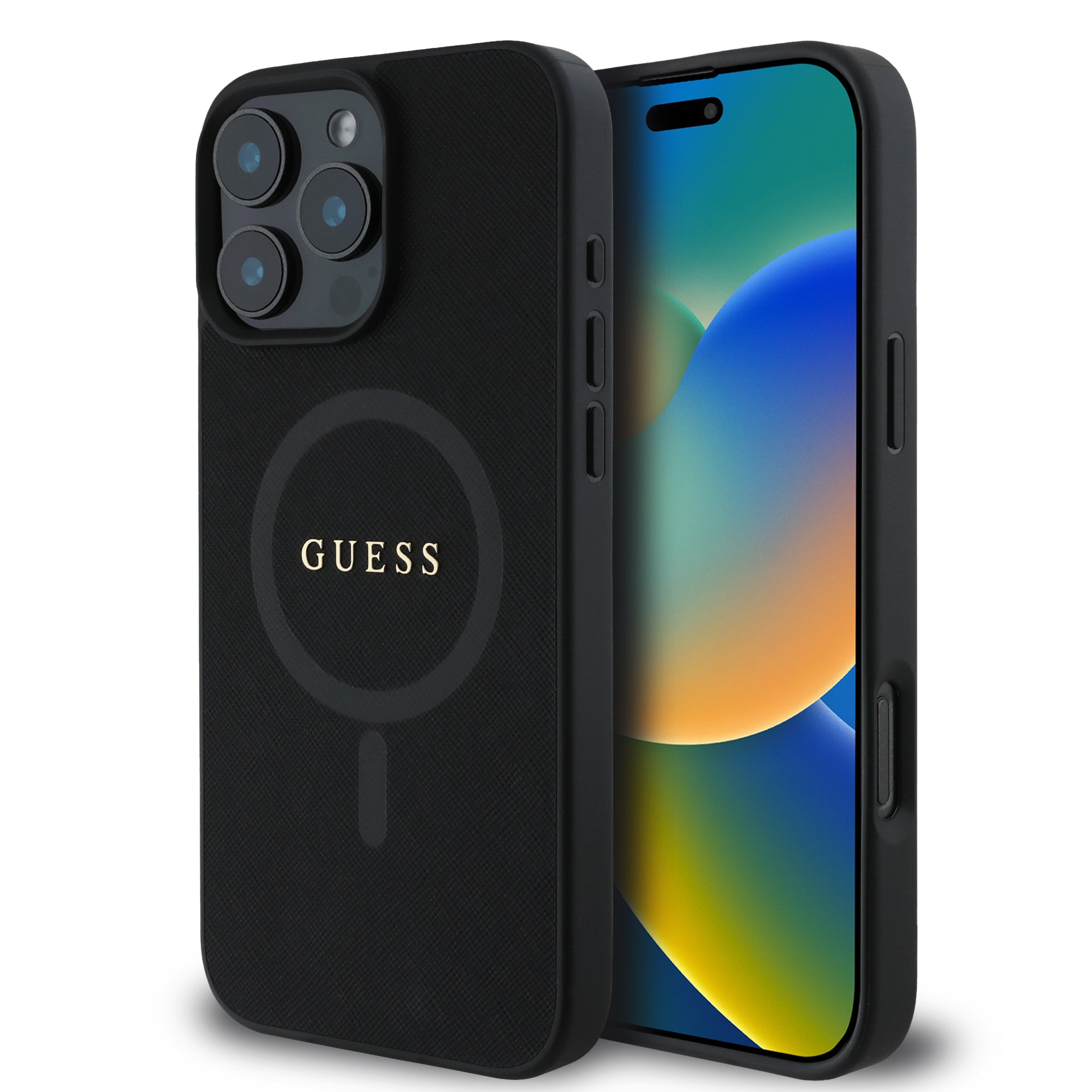 Guess Magsafe “Saffiano Classic Logo Collection” Hard Case Θήκη Προστασίας Από Σκληρό Πλαστικό – Iphone 16 Pro Max (Μαύρο  – Guhmp16Xpsahmck) – Θήκη για κινητό από το PhoneBazaar.gr