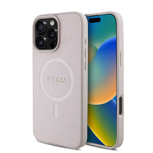 Guess Magsafe “Saffiano Collection" Hard Case Θήκη Προστασίας Από Δερματίνη – Iphone 16 Pro Max (Ροζ – Guhmp16Xpsahmcp) – Θήκη για κινητό από το PhoneBazaar.gr