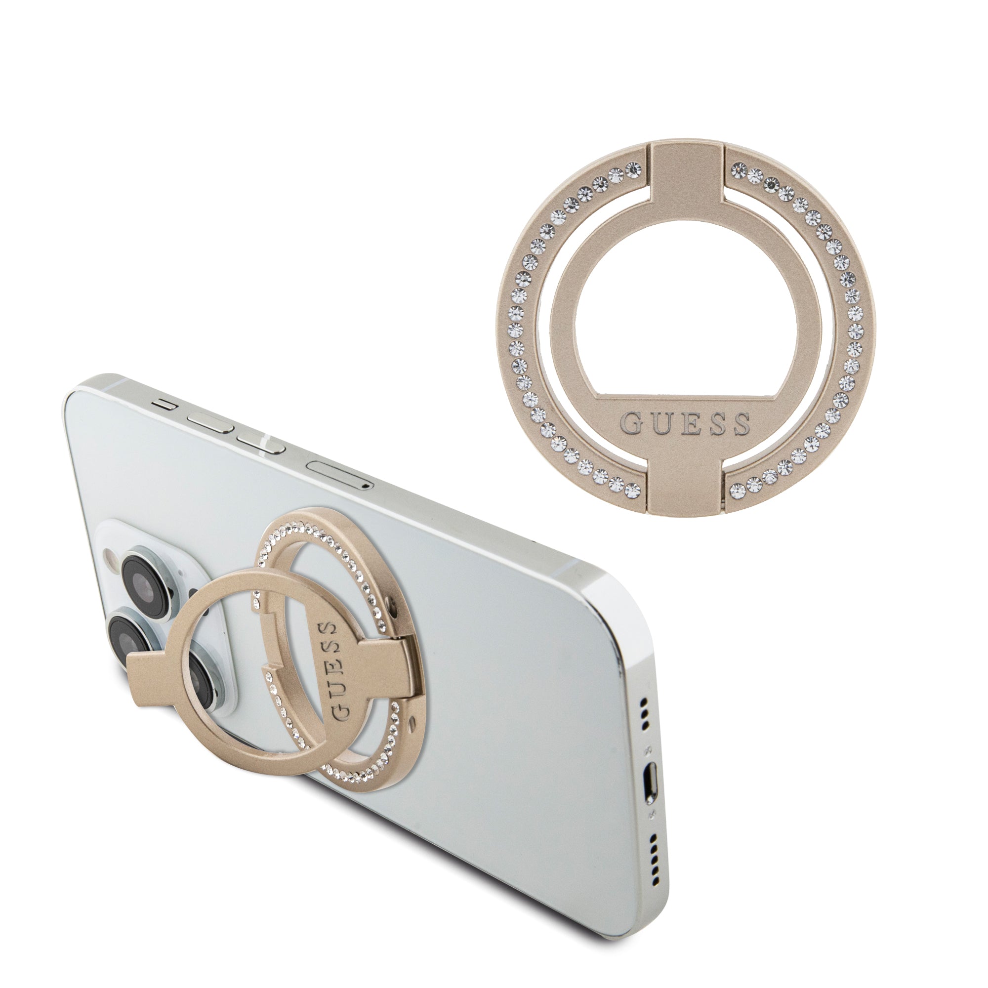 Guess Magsafe Ring Stand With Rhinestones Μοντέρνο Pop Holder Για Smartphone Σε Χρυσό Χρώμα Με Στρας – Θήκη για κινητό από το PhoneBazaar.gr