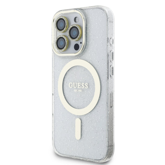 Guess Iml Magsafe Case “Rhinestone Gold Lens + Screen” Θήκη Προστασίας Από Σκληρό Πλαστικό – Iphone 16 Pro (Clear/Glitter – Guobpltp16Lhcmcgt) – Θήκη για κινητό από το PhoneBazaar.gr