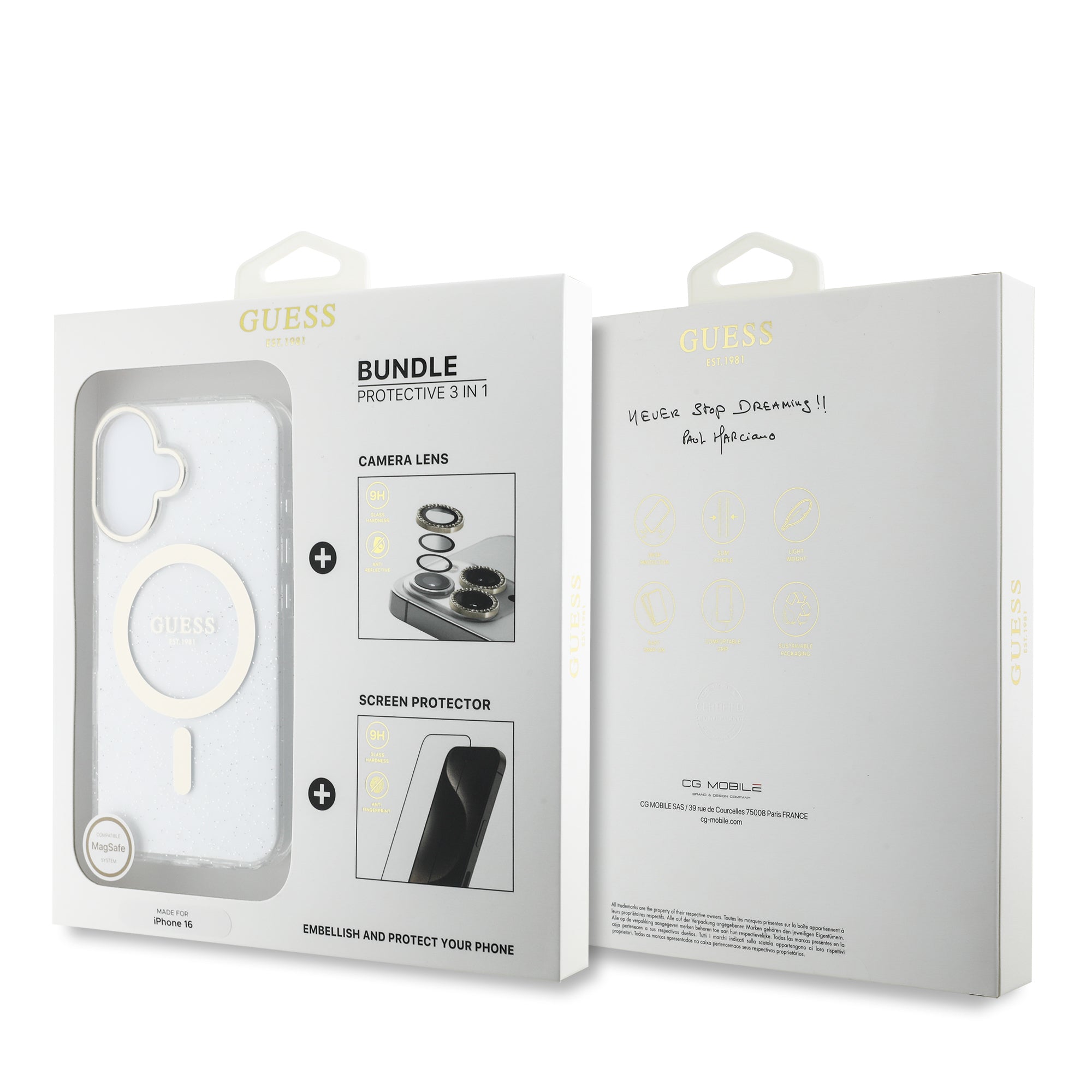 Guess Iml Magsafe Case “Rhinestone Gold Lens + Screen” Θήκη Προστασίας Από Σκληρό Πλαστικό – Iphone 16 (Clear/Glitter – Guobpltp16Shcmcgt) – Θήκη για κινητό από το PhoneBazaar.gr