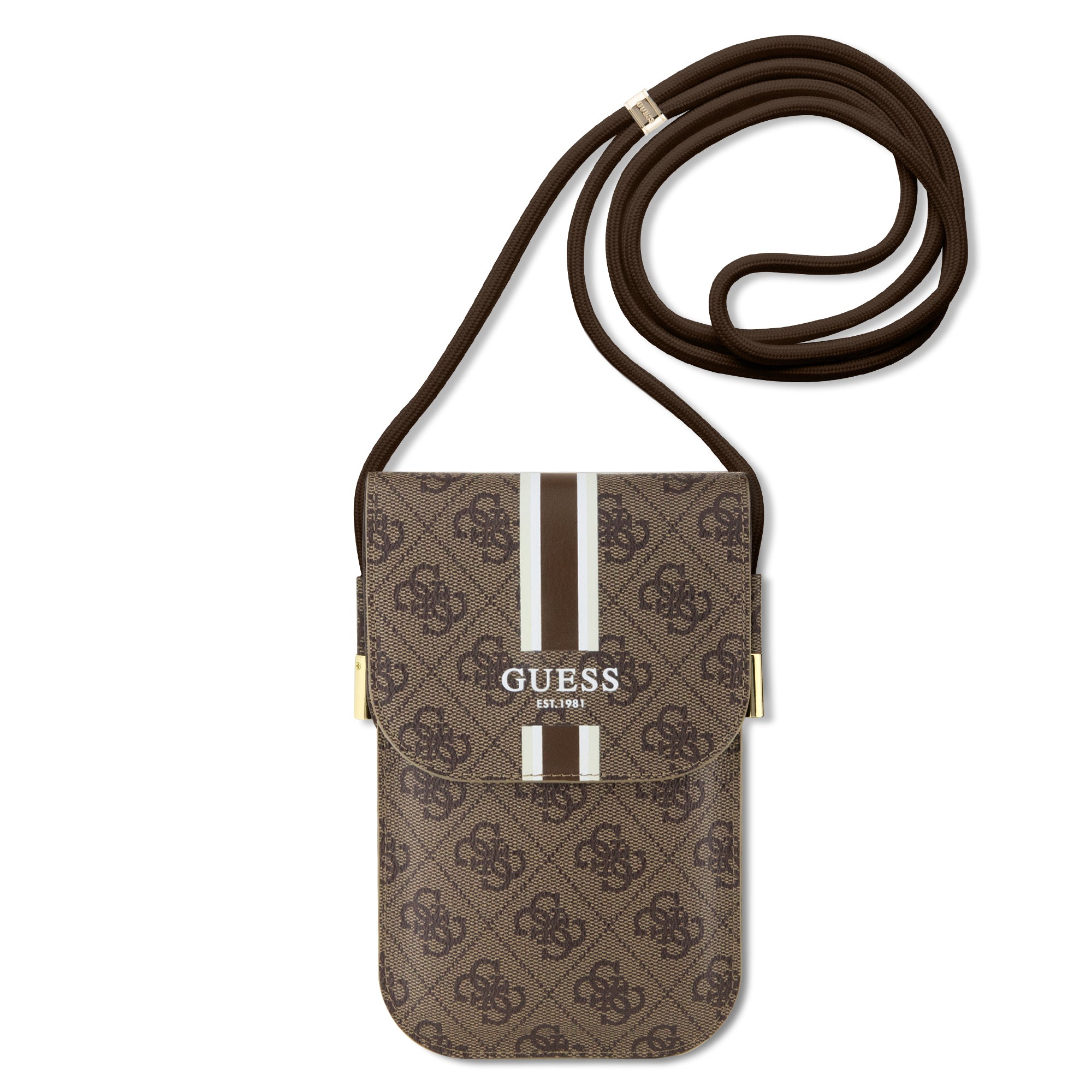 Guess “Us Wallet 4G Stripes” Pouch With Cord Τσαντάκι Κατάλληλο Για Smartphone Small / Medium (170X95Mm) Με Κορδονάκι (Καφέ – Guowbp4Rpsw) – Θήκη για κινητό από το PhoneBazaar.gr