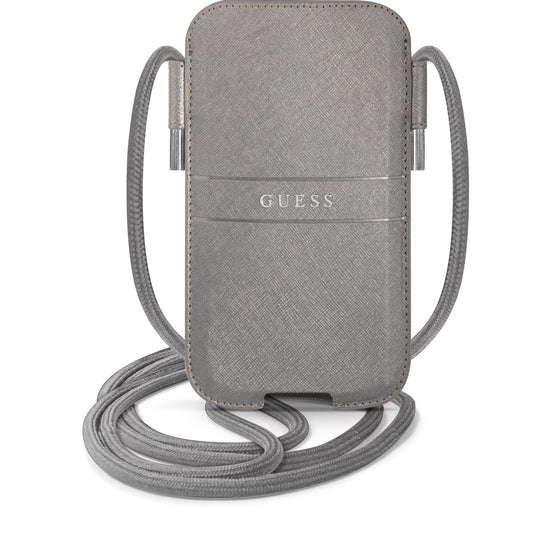 Guess Saffiano Pouch With Cord Τσαντάκι Κατάλληλο Για Smartphone Small / Medium (170X95Mm) Με Κορδονάκι (Grey - Guphmpsasbgr) – Θήκη για κινητό από το PhoneBazaar.gr