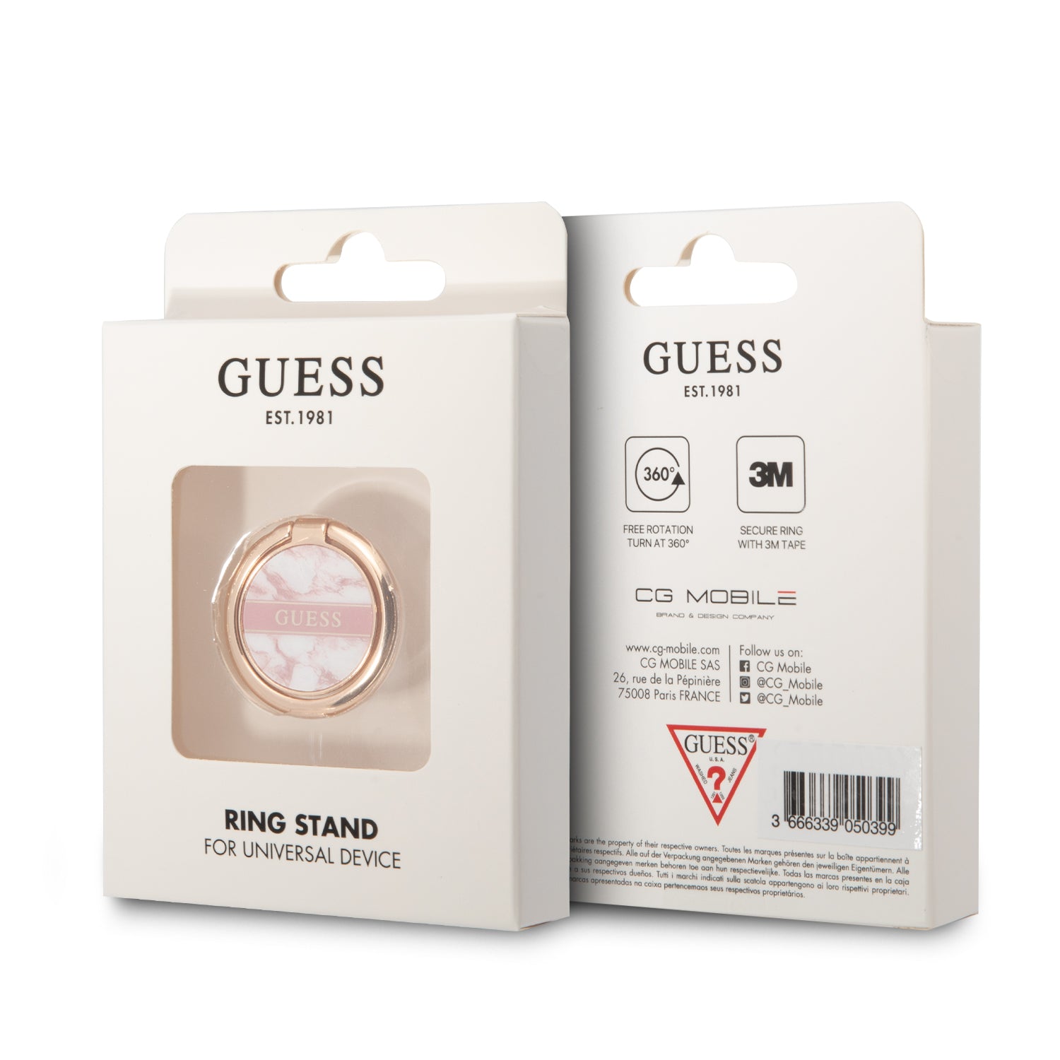 Guess 4G Ring Stand Μοντέρνο Pop Holder για smartphone σε ροζ/χρυσό/μάρμαρο