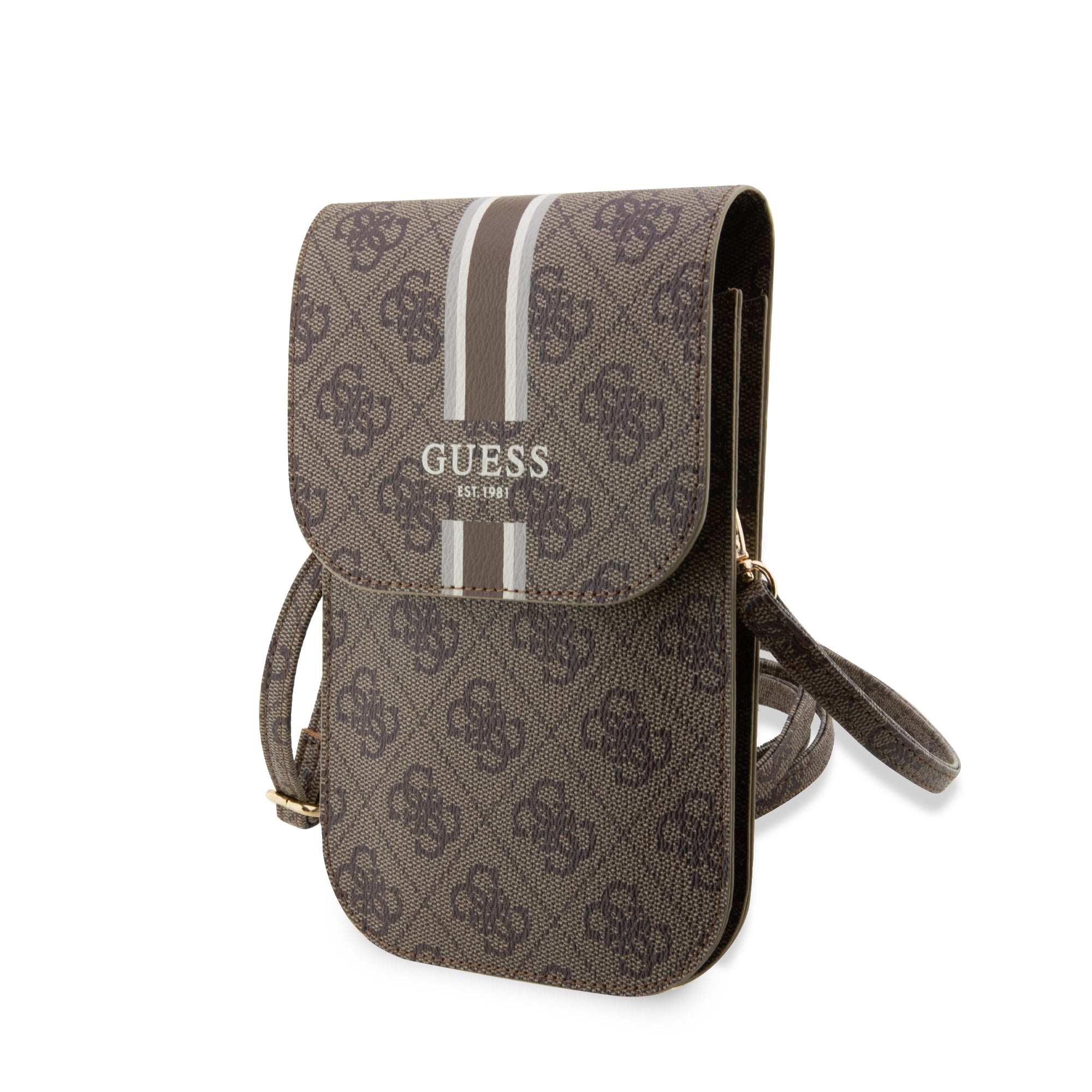 Guess “Wallet 4G Stripes” Pouch With Cord Τσαντάκι Κατάλληλο Για Smartphone Small / Medium (170X95Mm) Με Κορδονάκι (Καφέ – Guwbp4Rpsw) – Θήκη για κινητό από το PhoneBazaar.gr