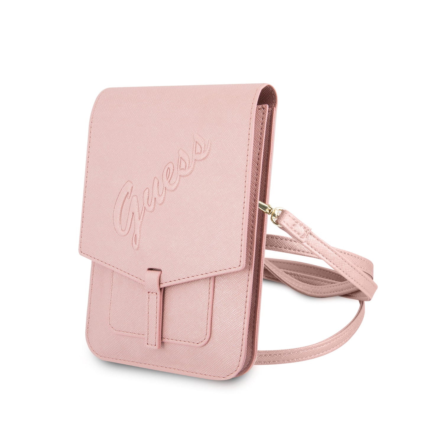 Guess Saffiano Script Logo Bag Τσαντάκι Clutch Κατάλληλο Για Smartphone (Pink - Guwbrsavspi) – Θήκη για κινητό από το PhoneBazaar.gr