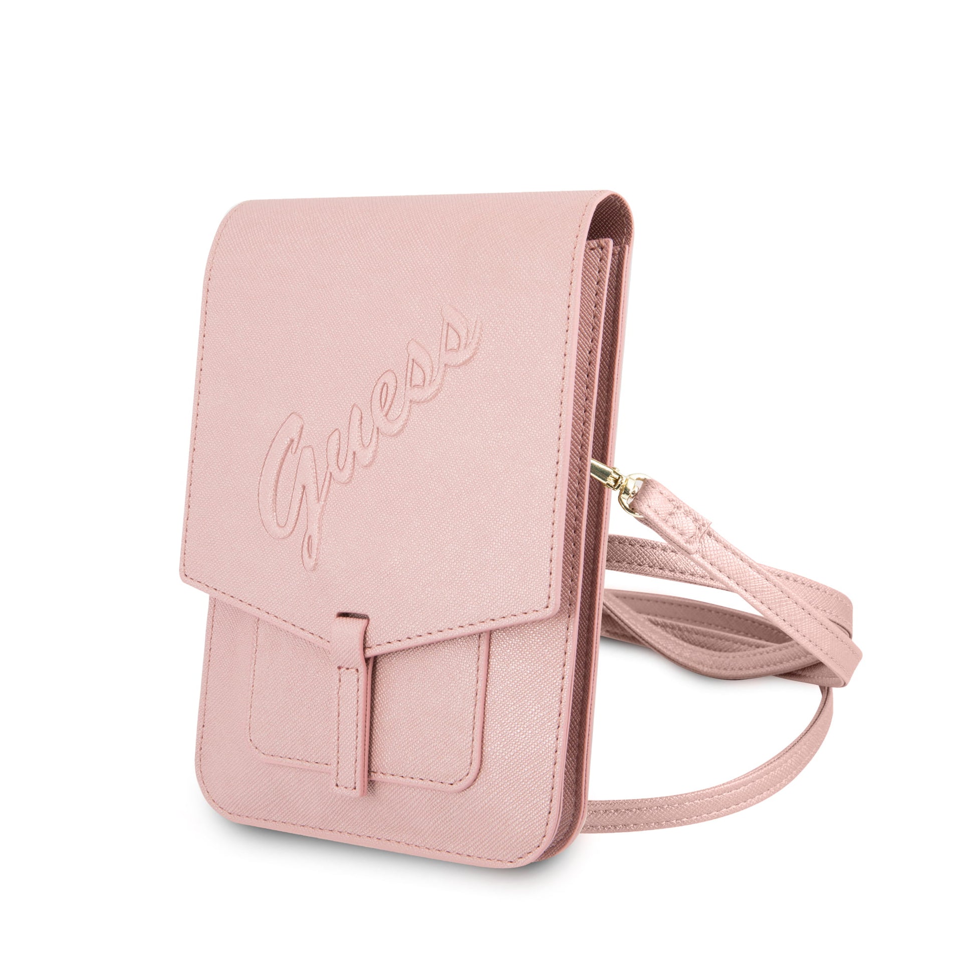 Guess Saffiano Script Logo Bag Τσαντάκι Clutch Κατάλληλο Για Smartphone (Pink - Guwbrsavspi) – Θήκη για κινητό από το PhoneBazaar.gr
