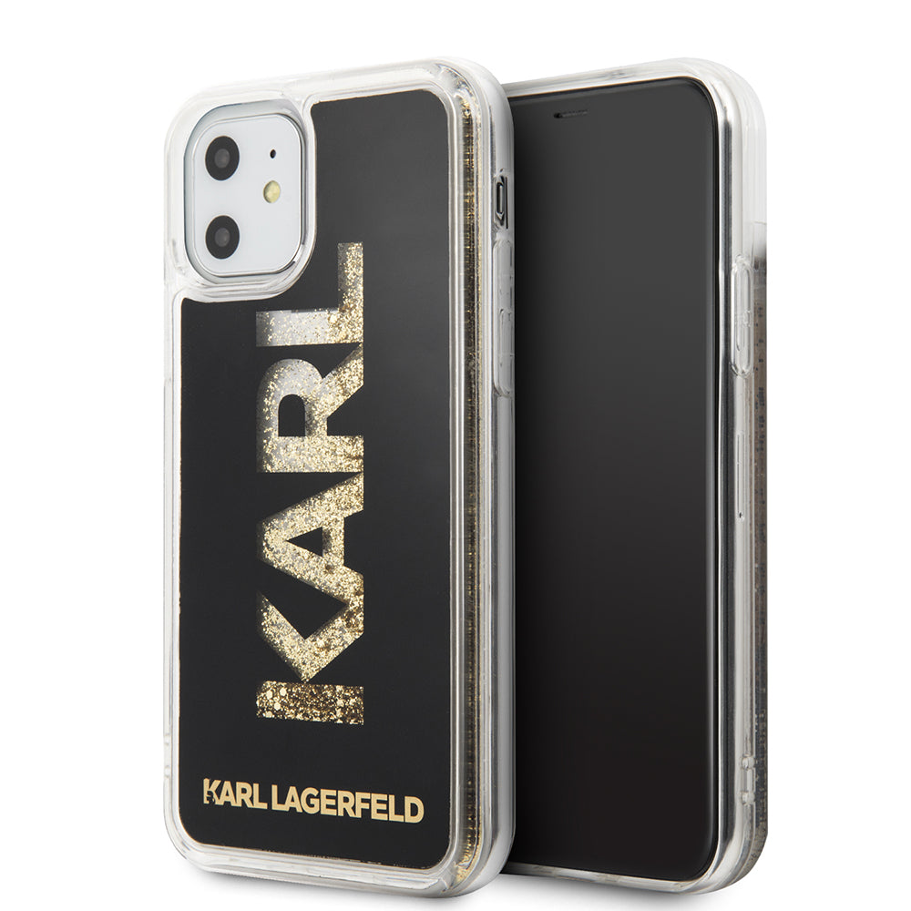 Karl Lagerfeld "Karl Logo Glitter Cover" Hard Case Θήκη Προστασίας Από Σιλικόνη – Iphone 11 (Clear Glitter / Black / Gold) – Θήκη για κινητό από το PhoneBazaar.gr