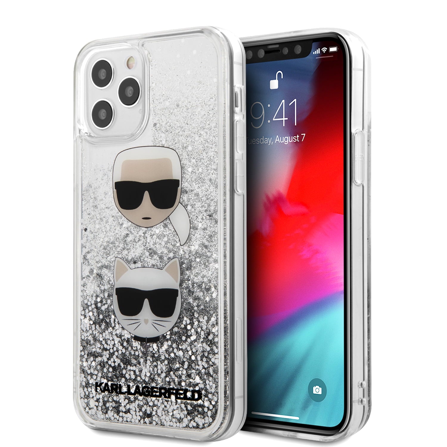 Karl Lagerfeld Liquid Glitter Case 2 Heads Θήκη Προστασίας – Iphone 12 / 12 Pro (Clear/Glitter Silver) – Θήκη για κινητό από το PhoneBazaar.gr