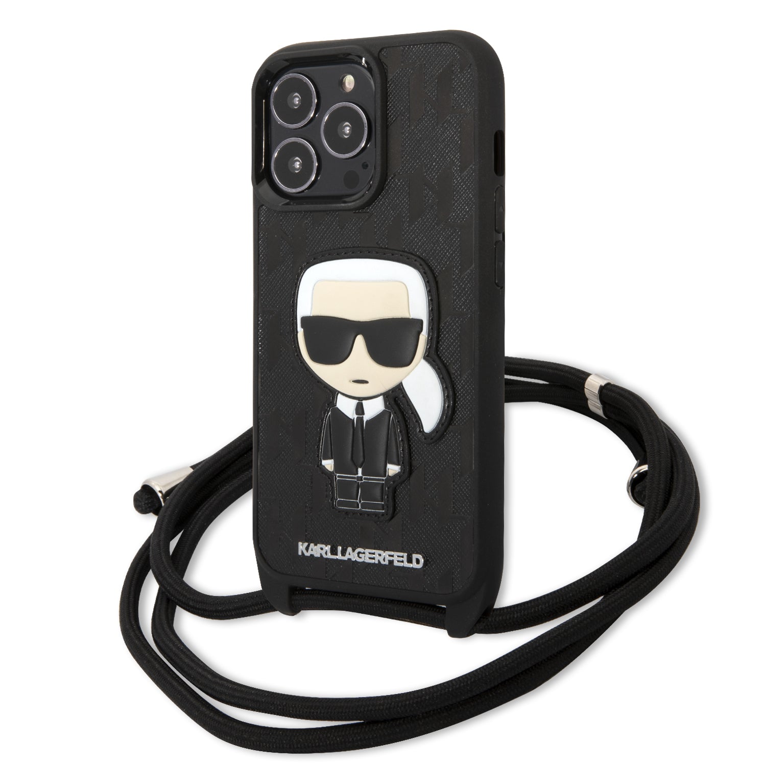 Karl Lagerfeld Monogram With Patch And Cord Pu Leather Case Head Θήκη Προστασίας Από Δερματίνη Με Λουράκι – Iphone 13 Pro (Μαύρο - Klhcp13Lcmnipk) – Θήκη για κινητό από το PhoneBazaar.gr