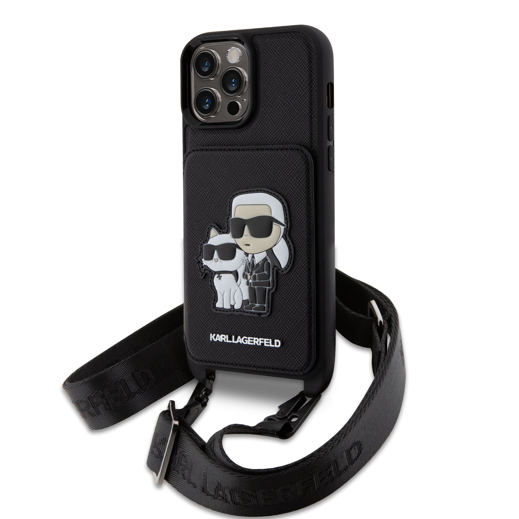 Karl Lagerfeld Crossbody Nft Cardslot Ikonik Saffiano Hard Case Karl And Choupette Θήκη Προστασίας Από Δερματίνη Με Λουράκι – Iphone 13 Pro Max (Μαύρο - Klhcp13Xcsakcpmk) – Θήκη για κινητό από το PhoneBazaar.gr