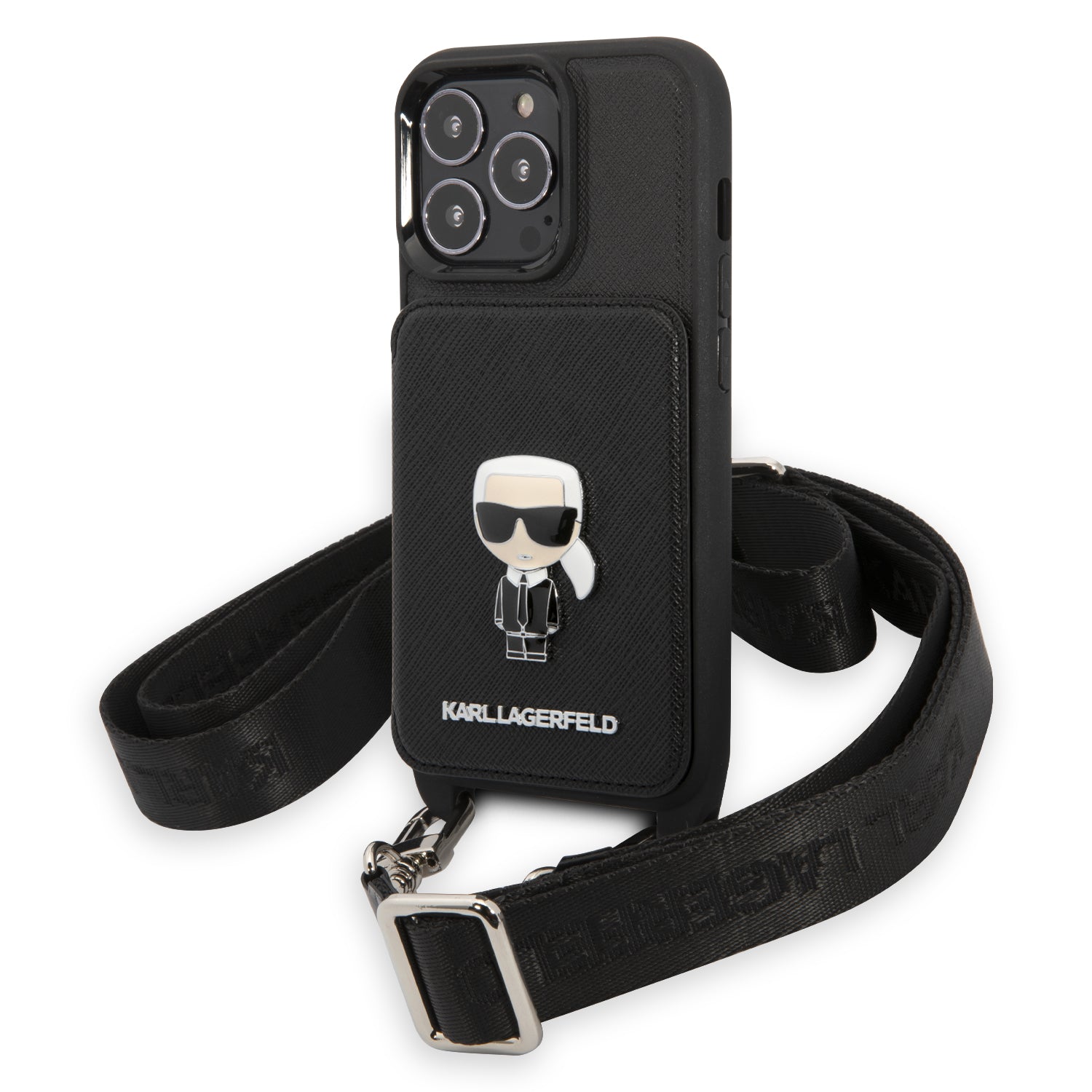 Karl Lagerfeld Crossbody Metal Ikonik Saffiano Hard Case Karl'S Head Θήκη Προστασίας Από Δερματίνη Με Λουράκι – Iphone 13 Pro Max (Μαύρο - Klhcp13Xsaipck) – Θήκη για κινητό από το PhoneBazaar.gr