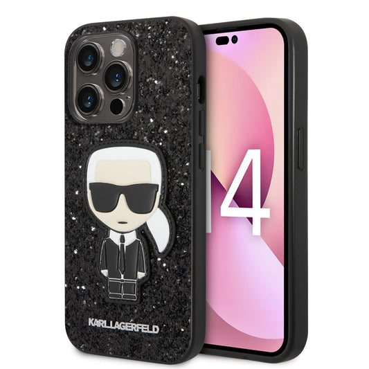 Karl Lagerfeld Glitter Flakes Case With Ikonik Patch And Metal Logo Θήκη Προστασίας Από Σιλικόνη – Iphone 14 Pro (Glitter Black) – Θήκη για κινητό από το PhoneBazaar.gr