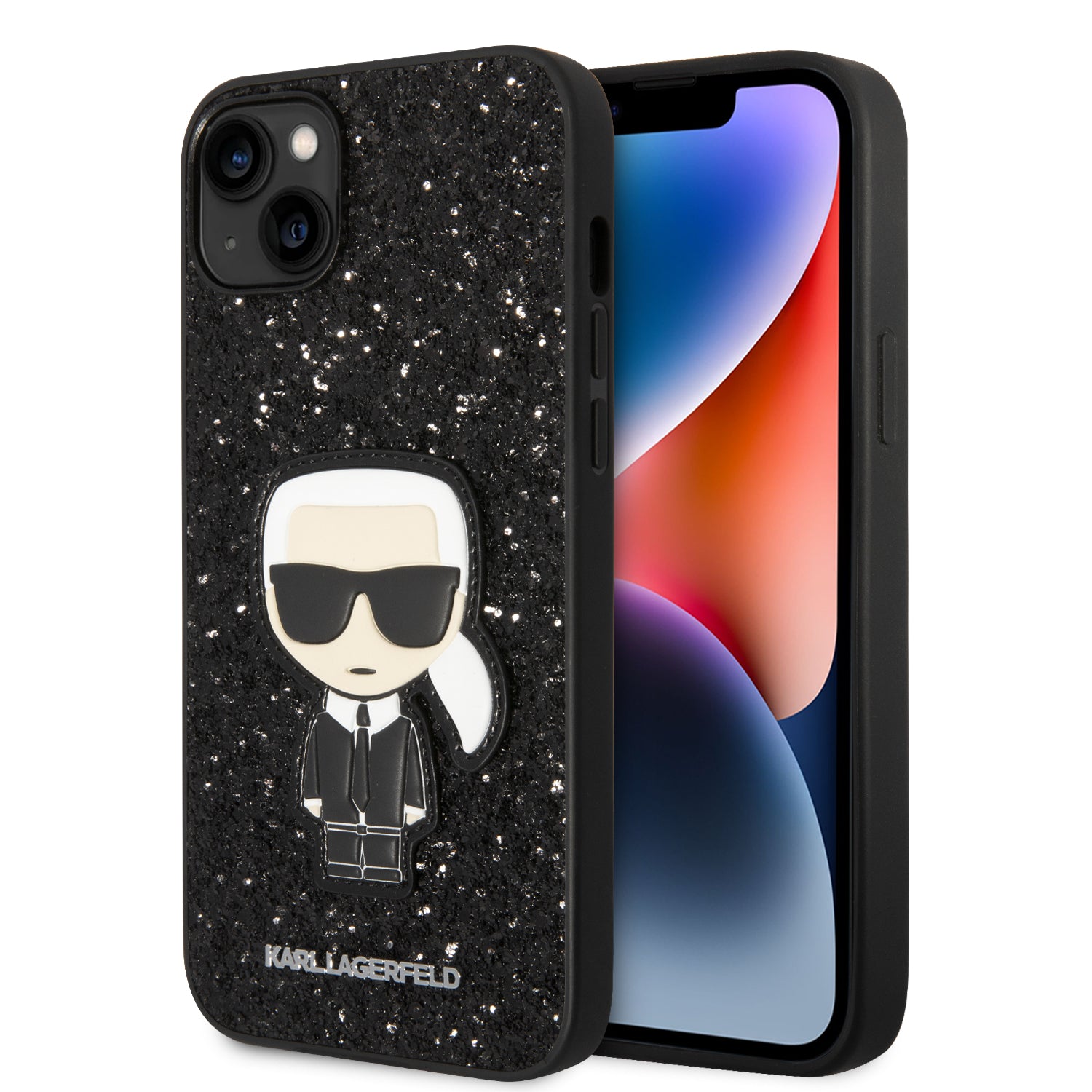 Karl Lagerfeld Glitter Flakes Case With Ikonik Patch And Metal Logo Θήκη Προστασίας Από Σιλικόνη – Iphone 14 Plus (Glitter Black) – Θήκη για κινητό από το PhoneBazaar.gr