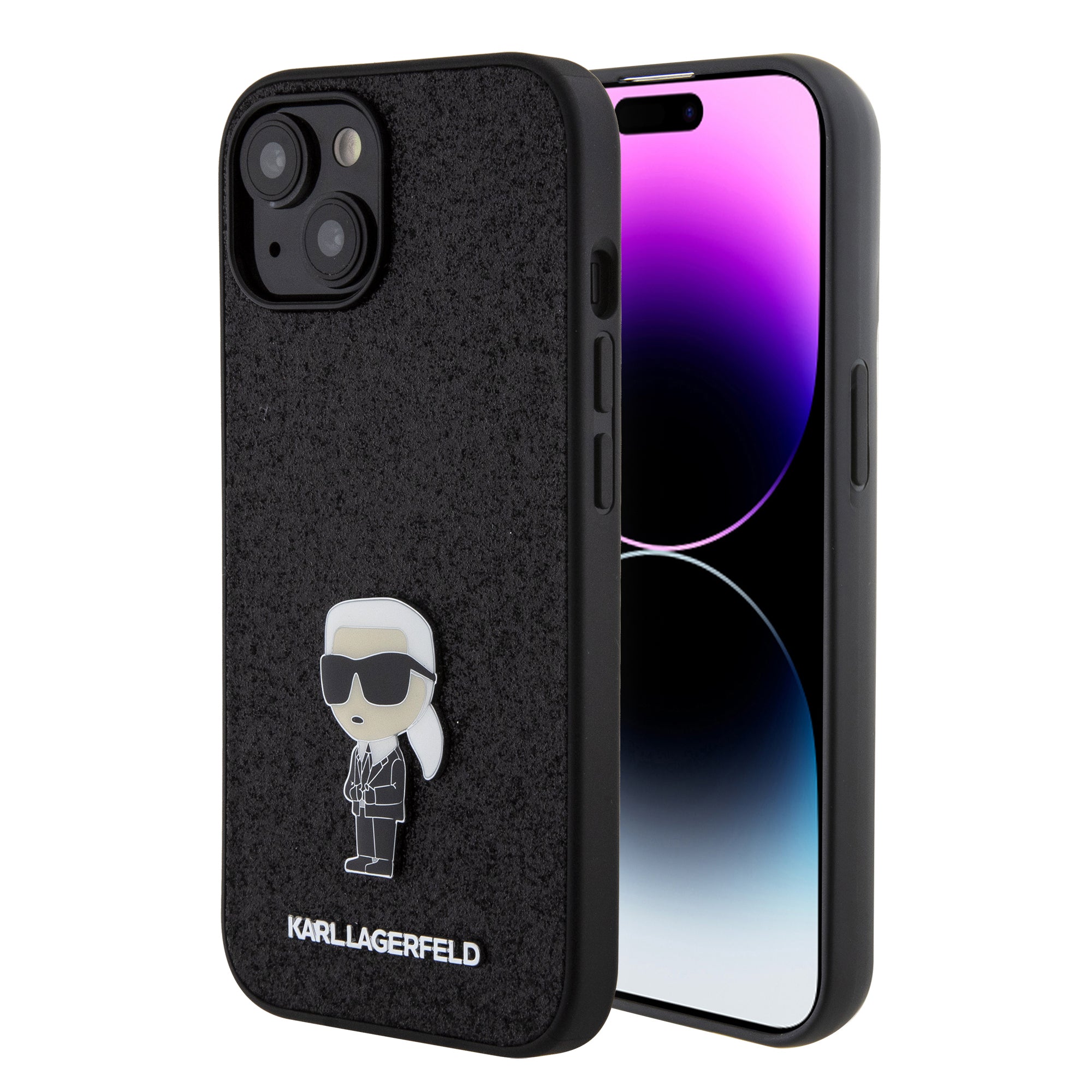 Karl Lagerfeld Ikonik Fixed Glitter Hard Case With Ikonik Metal Logo Θήκη Προστασίας Από Σιλικόνη – Iphone 14 (Glitter Black - Klhcp14Sgknpsk) – Θήκη για κινητό από το PhoneBazaar.gr
