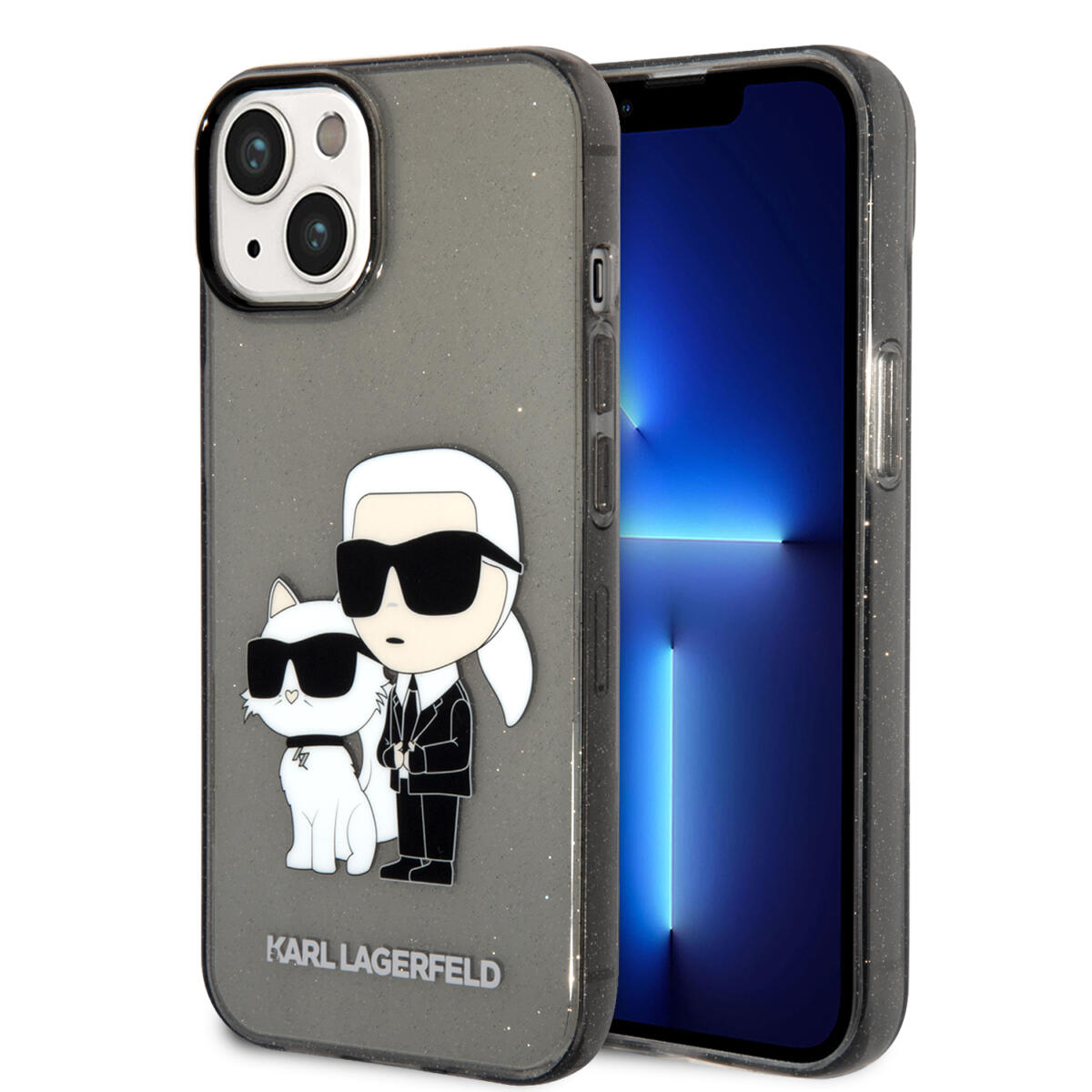 Karl Lagerfeld Ikonik Back Cover Case Karl & Choupette Διάφανη Θήκη Προστασίας Από Tpu / Pc – Iphone 14 (Clear Glitter/Black) – Θήκη για κινητό από το PhoneBazaar.gr