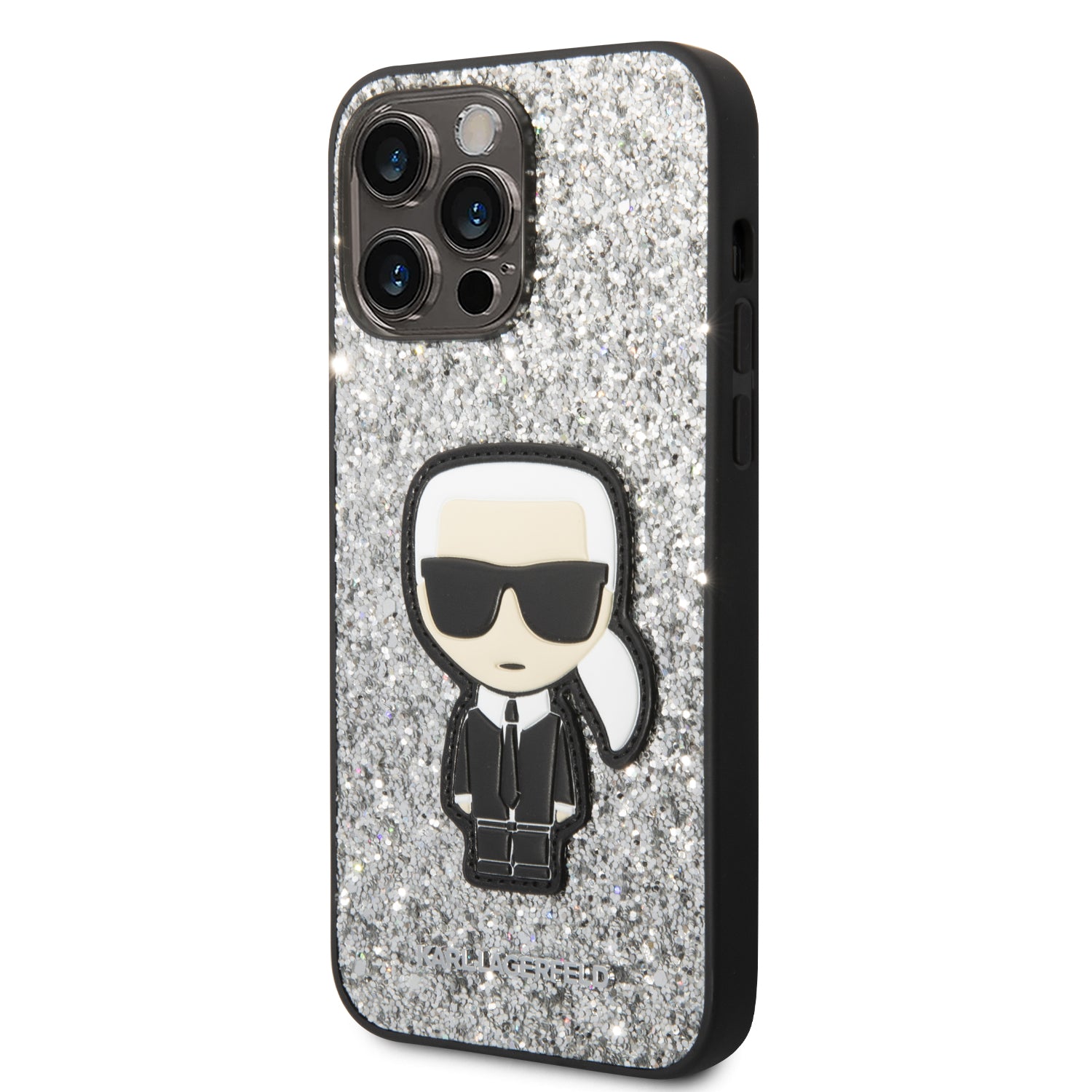 Karl Lagerfeld Glitter Flakes Case with Ikonik Patch and Metal Logo Θήκη προστασίας από σιλικόνη – iPhone 14 Pro Max (Glitter Silver)