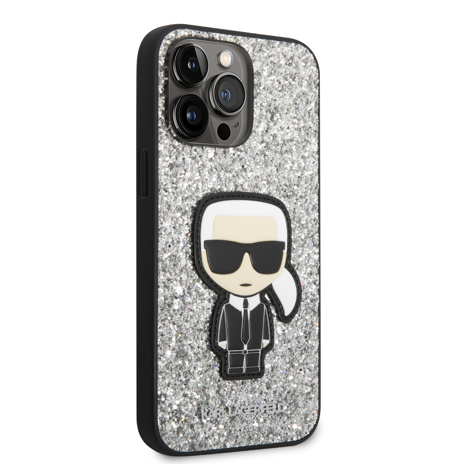 Karl Lagerfeld Glitter Flakes Case with Ikonik Patch and Metal Logo Θήκη προστασίας από σιλικόνη – iPhone 14 Pro Max (Glitter Silver)
