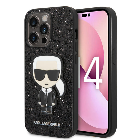 Karl Lagerfeld Glitter Flakes Case With Ikonik Patch And Metal Logo Θήκη Προστασίας Από Σιλικόνη – Iphone 14 Pro Max (Glitter Black) – Θήκη για κινητό από το PhoneBazaar.gr