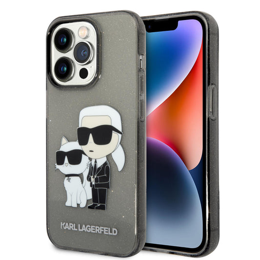 Karl Lagerfeld Ikonik Back Cover Case Karl & Choupette Διάφανη Θήκη Προστασίας Από Tpu / Pc – Iphone 14 Pro Max (Clear Glitter/Black) – Θήκη για κινητό από το PhoneBazaar.gr