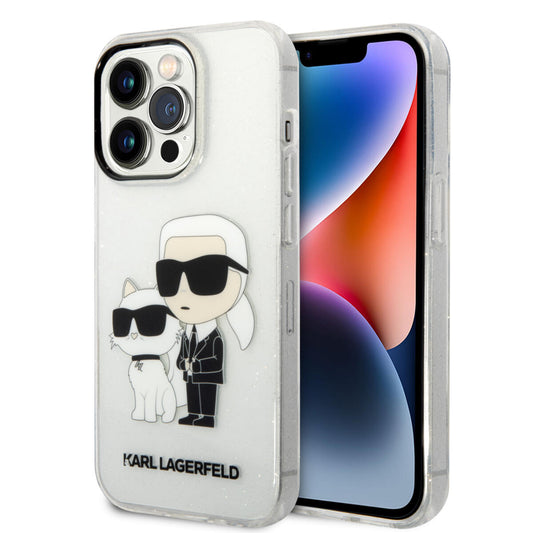 Karl Lagerfeld Ikonik Back Cover Case Karl & Choupette Διάφανη Θήκη Προστασίας Από Tpu / Pc – Iphone 14 Pro Max (Clear Glitter) – Θήκη για κινητό από το PhoneBazaar.gr