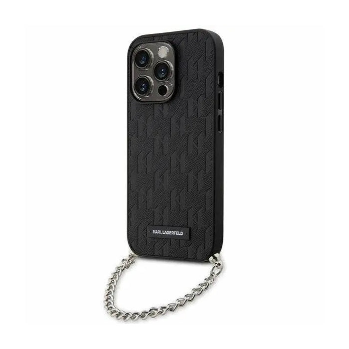 Karl Lagerfeld Saffiano Monogram Chain – Θήκη Προστασίας Απο Σιλικόνη – Iphone 14 Pro Max (Black) – Θήκη για κινητό από το PhoneBazaar.gr