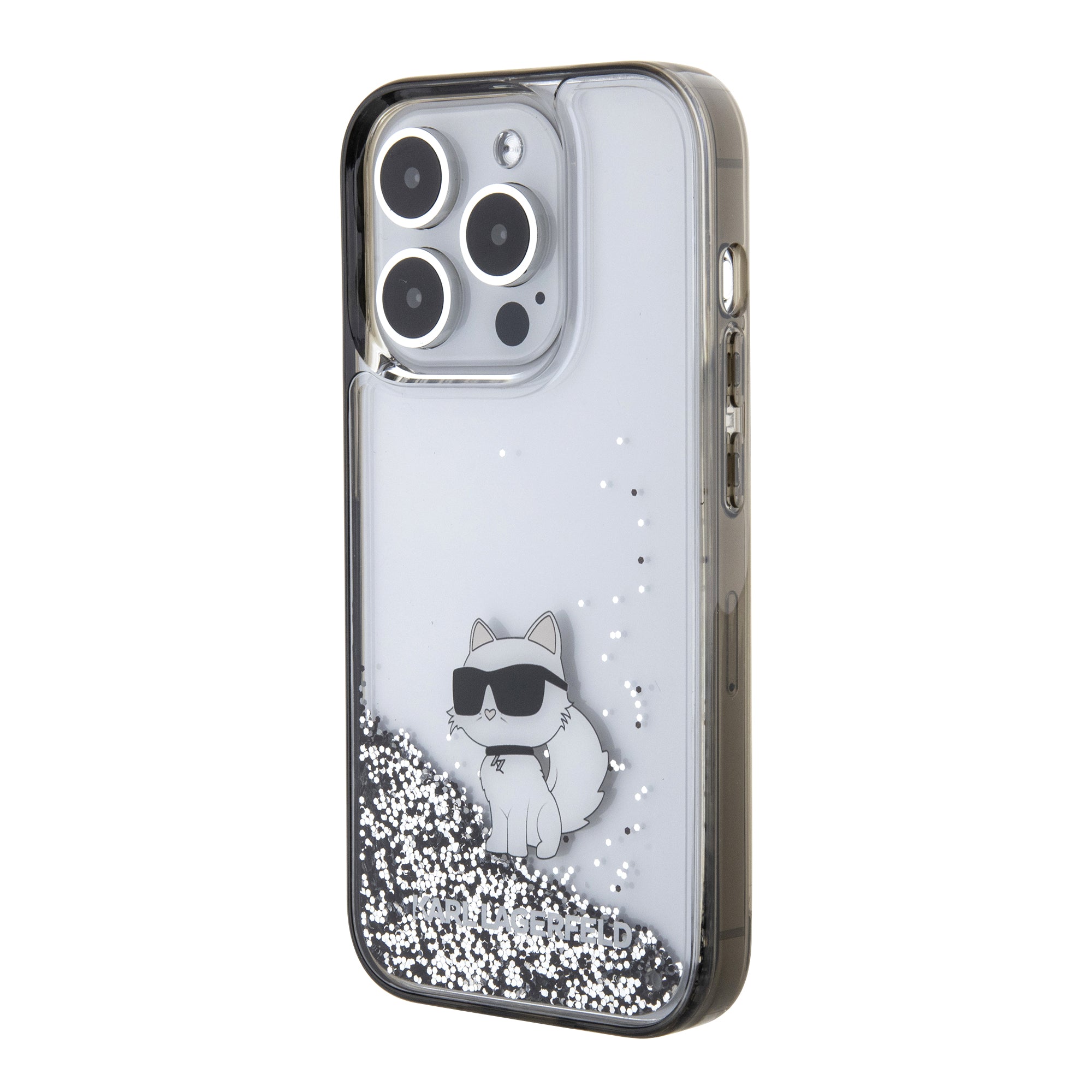 Karl Lagerfeld Ikonik Case Choupette Θήκη προστασίας από Liquid σιλικόνη – iPhone 15 Pro (Clear / Silver Glitter – KLHCP15LLKCNSK)