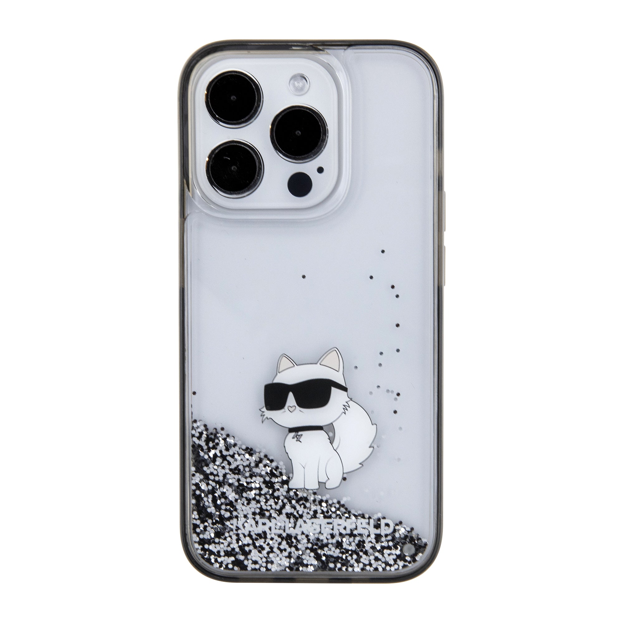 Karl Lagerfeld Ikonik Case Choupette Θήκη προστασίας από Liquid σιλικόνη – iPhone 15 Pro (Clear / Silver Glitter – KLHCP15LLKCNSK)