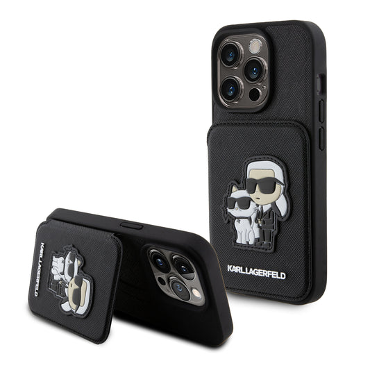 Karl Lagerfeld Karl+Choupette Saffiano Cardslots & Stand Case Θήκη Προστασίας Από Δερματίνη Με Υποδοχή Για Κάρτες Και Stand– Iphone 15 Pro (Black – Klhcp15Lsakcsck) – Θήκη για κινητό από το PhoneBazaar.gr