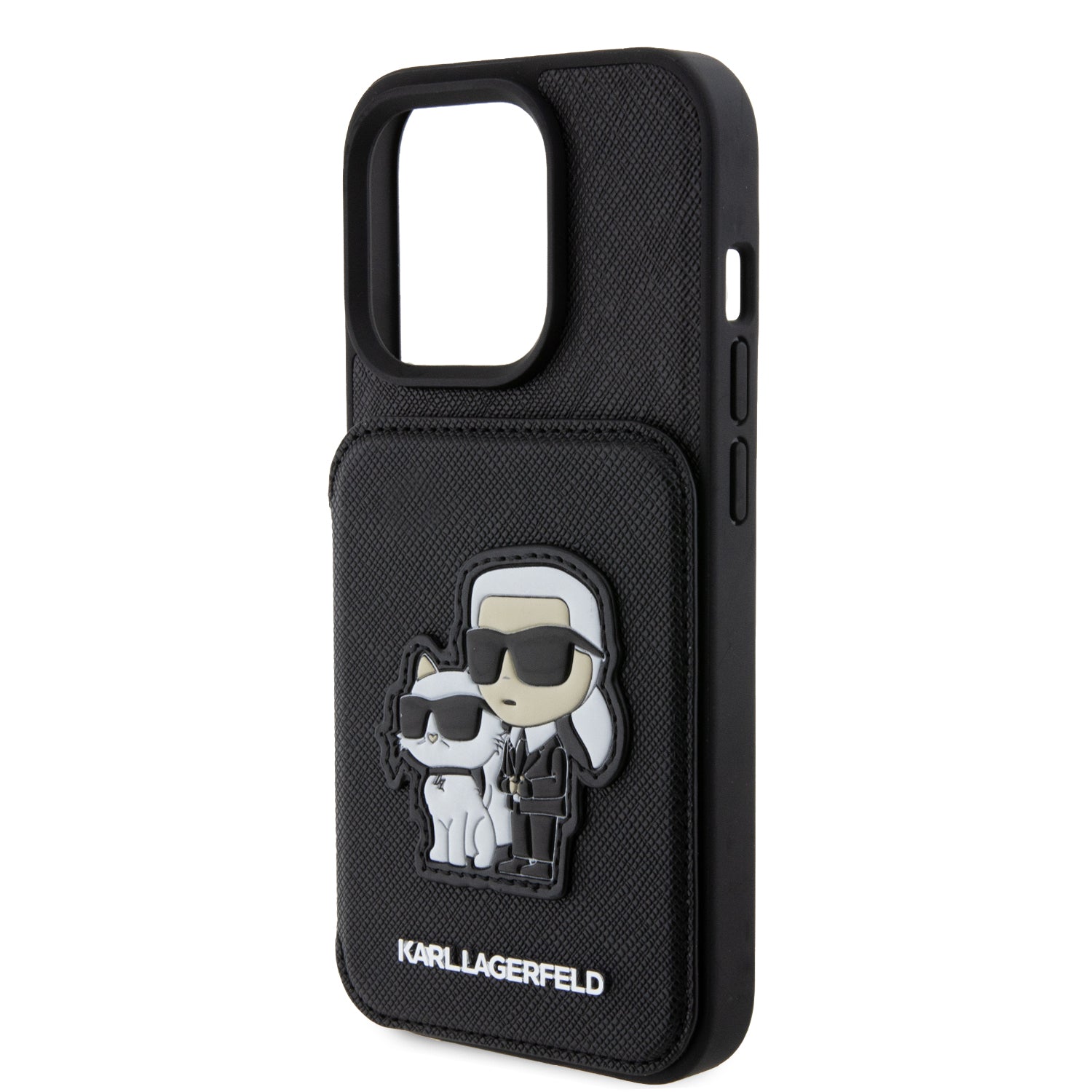 Karl Lagerfeld Karl+Choupette Saffiano Cardslots & Stand Case Θήκη προστασίας από δερματίνη με υποδοχή για κάρτες και stand– iPhone 15 Pro (Black – KLHCP15LSAKCSCK)