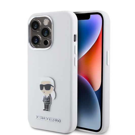 Karl Lagerfeld Ikonik Metal Pin Hard Case Θήκη Προστασίας Από Σιλικόνη  – Iphone 15 Pro (White – Klhcp15Lsmhknph) – Θήκη για κινητό από το PhoneBazaar.gr
