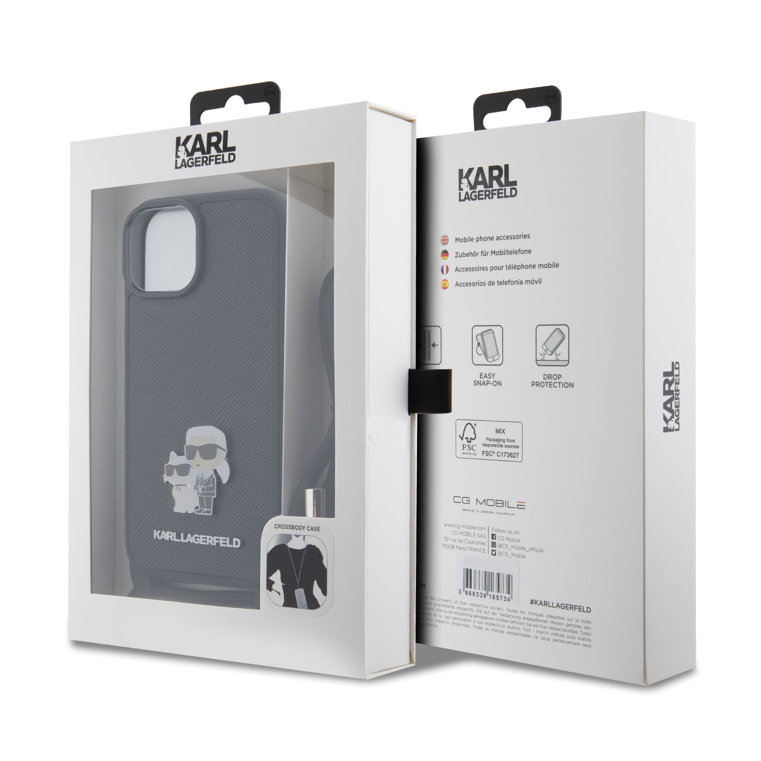 Karl Lagerfeld Crossbody K+C Metal Pin Saffiano Hard Case Θήκη προστασίας από δερματίνη με λουράκι – iPhone 15 (Μαύρο – KLHCP15SSAKCPSK)