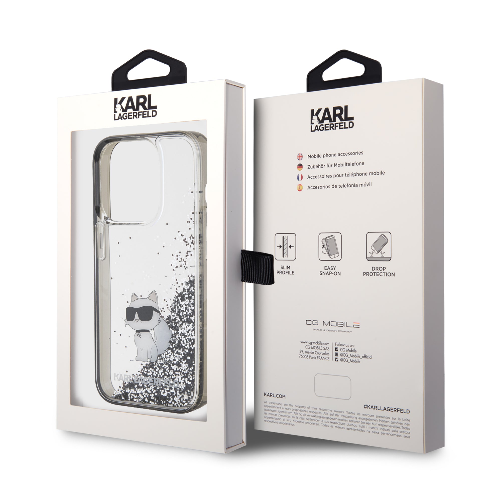 Karl Lagerfeld Ikonik Case Choupette Θήκη προστασίας από Liquid σιλικόνη – iPhone 15 Pro Max (Clear / Silver Glitter – KLHCP15XLKCNSK)