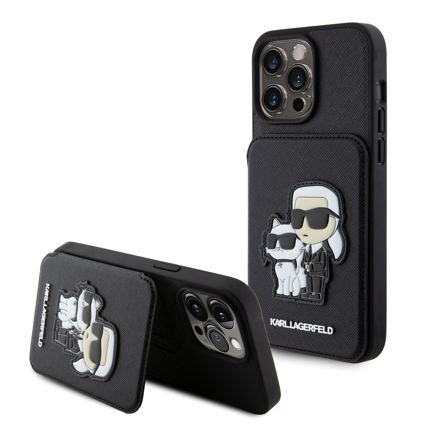 Karl Lagerfeld Karl+Choupette Saffiano Cardslots & Stand Case Θήκη Προστασίας Από Δερματίνη Με Υποδοχή Για Κάρτες Και Stand– Iphone 15 Pro Max (Black – Klhcp15Xsakcsck) – Θήκη για κινητό από το PhoneBazaar.gr