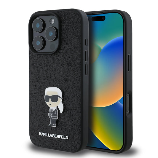 Karl Lagerfeld Ikonik Fixed Glitter Hard Case With Ikonik Metal Logo Θήκη Προστασίας Από Σιλικόνη – Iphone 16 Pro (Glitter Black – Klhcp16Lgknpsk) – Θήκη για κινητό από το PhoneBazaar.gr