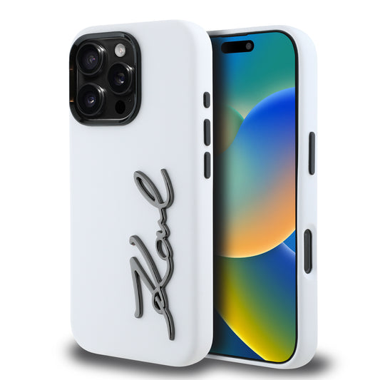 Karl Lagerfeld “Signature Metal Logo Collection” Hard Case Θήκη Προστασίας Από Σιλικόνη – Iphone 16 Pro (Λευκό – Klhcp16Lscmsmvh) – Θήκη για κινητό από το PhoneBazaar.gr