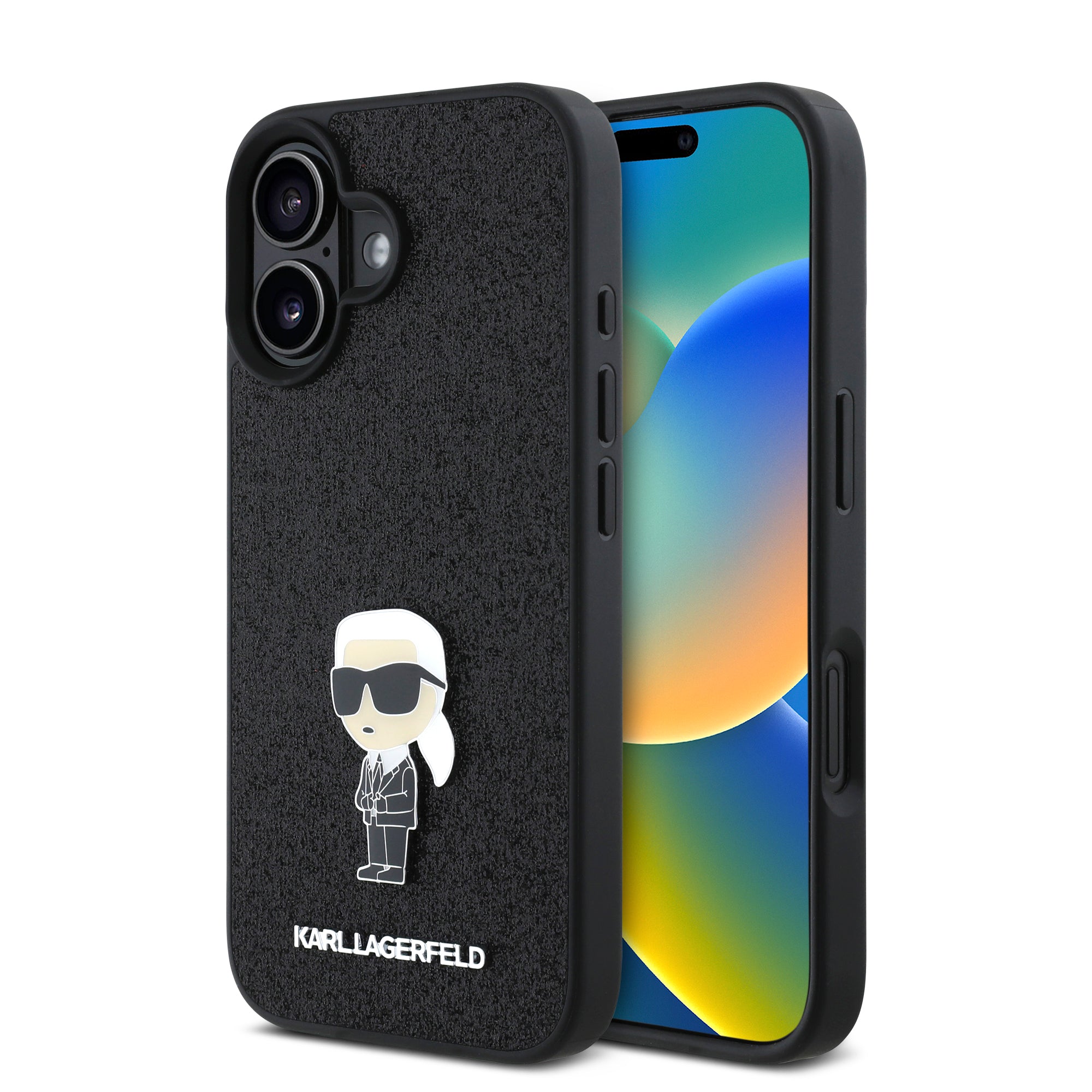 Karl Lagerfeld Ikonik Fixed Glitter Hard Case With Ikonik Metal Logo Θήκη Προστασίας Από Σιλικόνη – Iphone 16 (Glitter Black – Klhcp16Sgknpsk) – Θήκη για κινητό από το PhoneBazaar.gr
