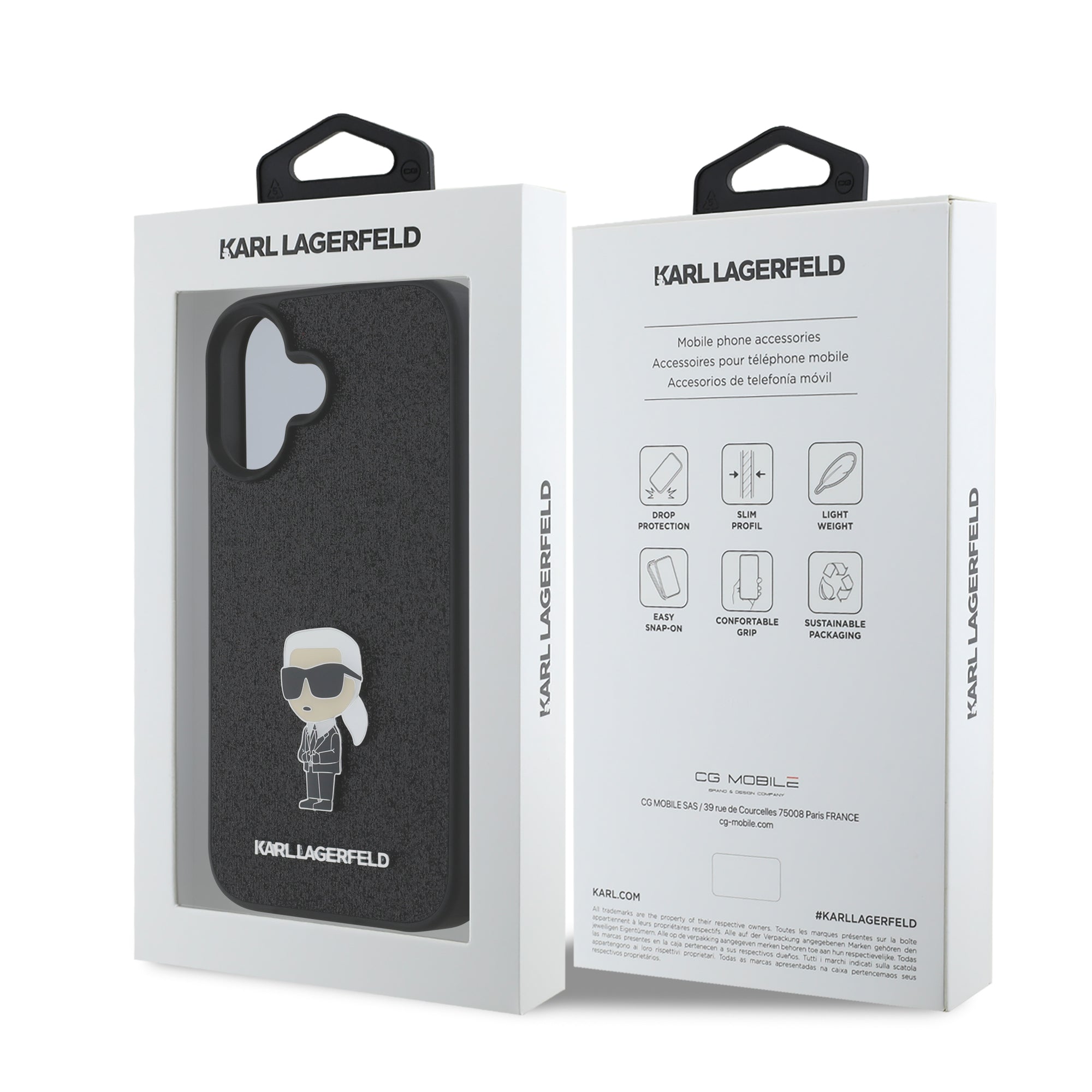 Karl Lagerfeld Ikonik Fixed Glitter Hard Case with Ikonik Metal Logo Θήκη προστασίας από σιλικόνη – iPhone 16 (Glitter Black – KLHCP16SGKNPSK)