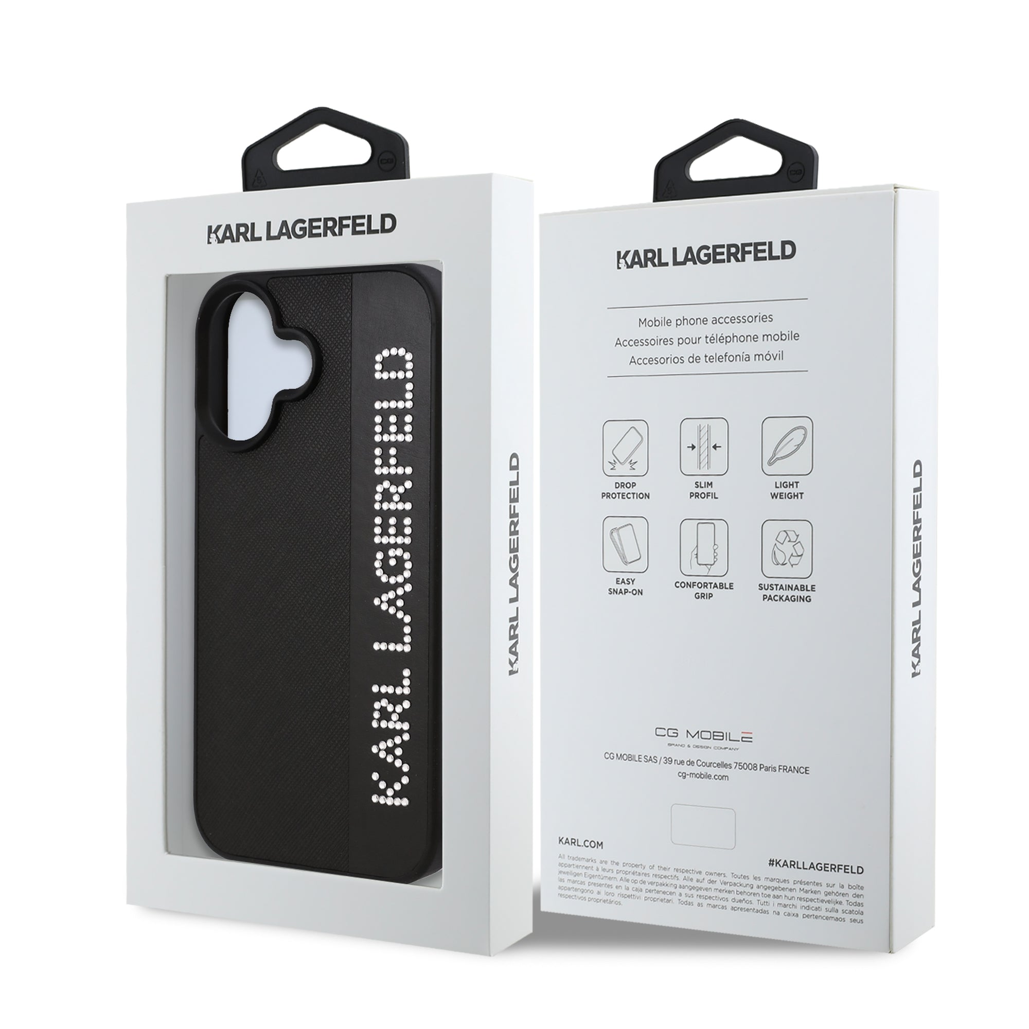 Karl Lagerfeld “Rhinestones and Charm” Θήκη προστασίας από για iPhone 16 με κρεμαστό στολίδι (Μαύρο – KLHCP16SPSAKDGCK)